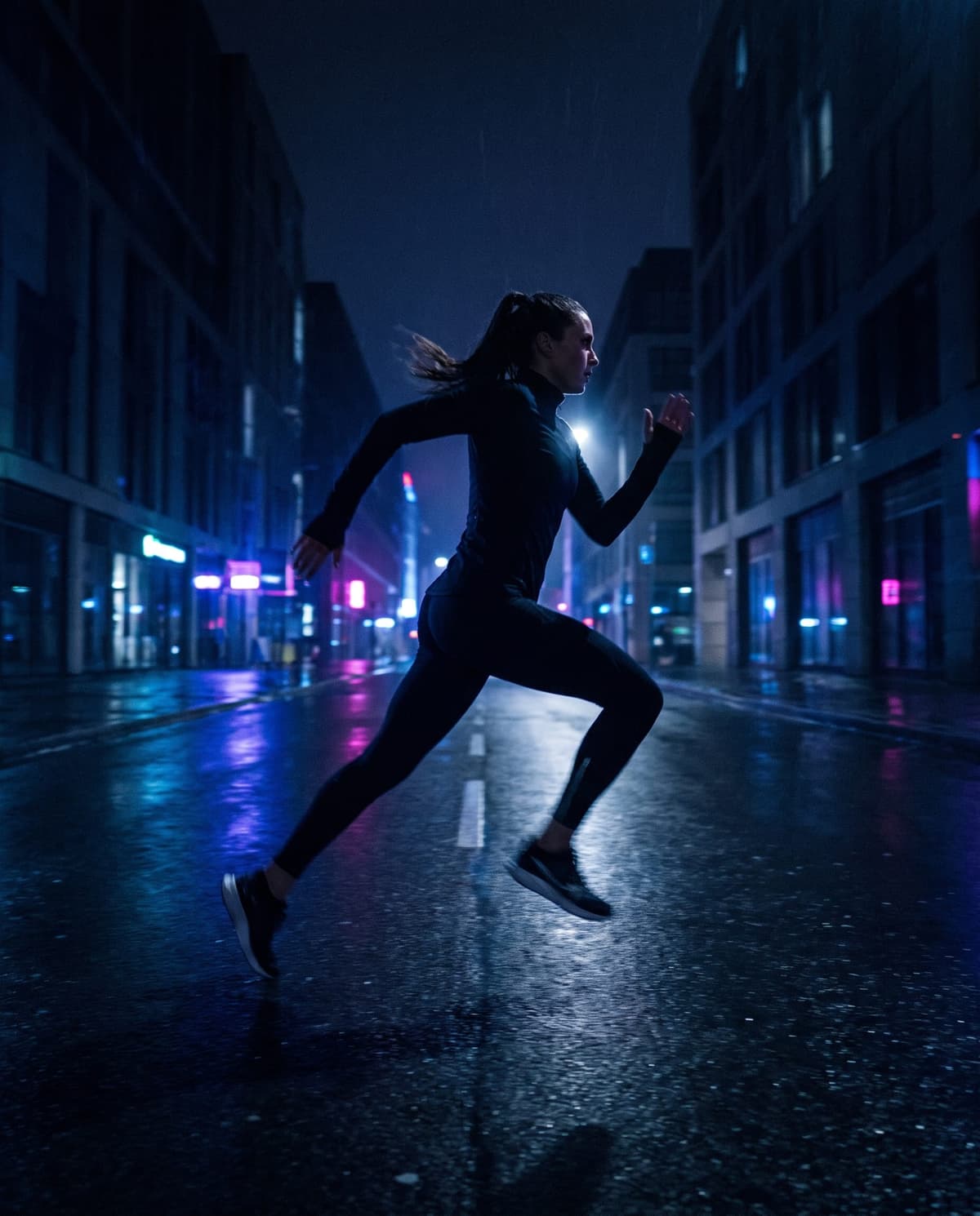 Corredora entrenando de noche